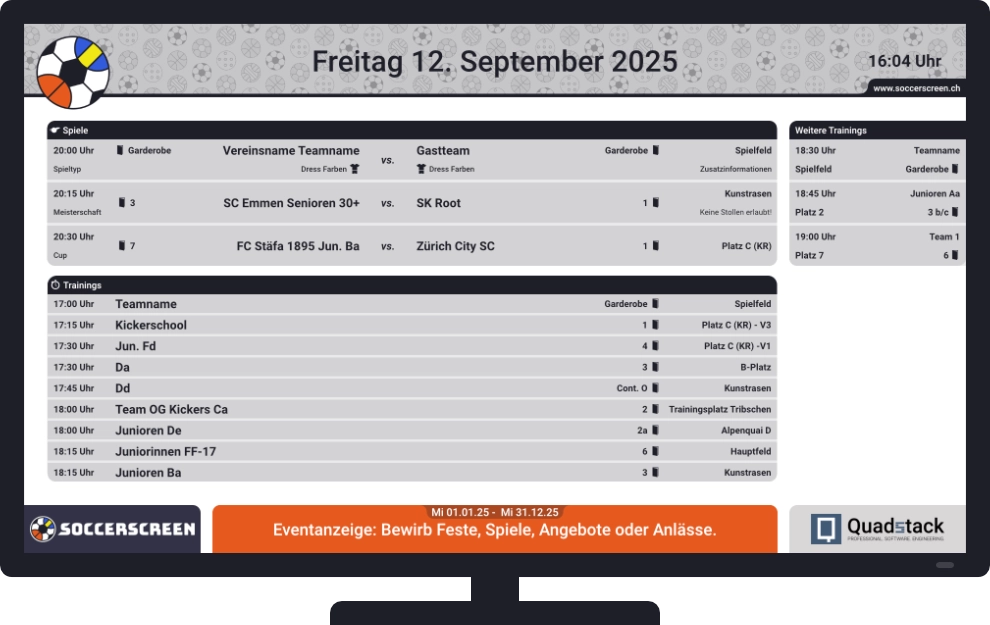 Soccerscreen: 14 Trainings und Spiele (Spieltag)